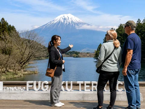 Vista del Monte Fuji dal Lago Tanuki durante l'escursione da Shimizu
