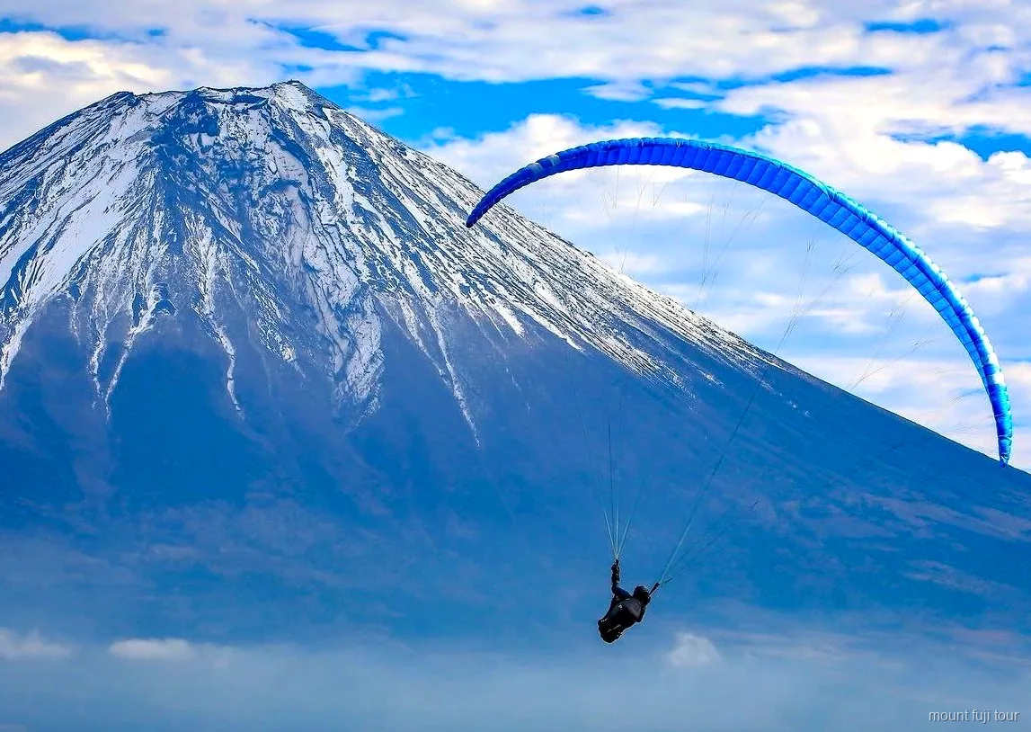 Luftaufnahme von Mount Fuji während eines Tandem-Paragliding-Flugs