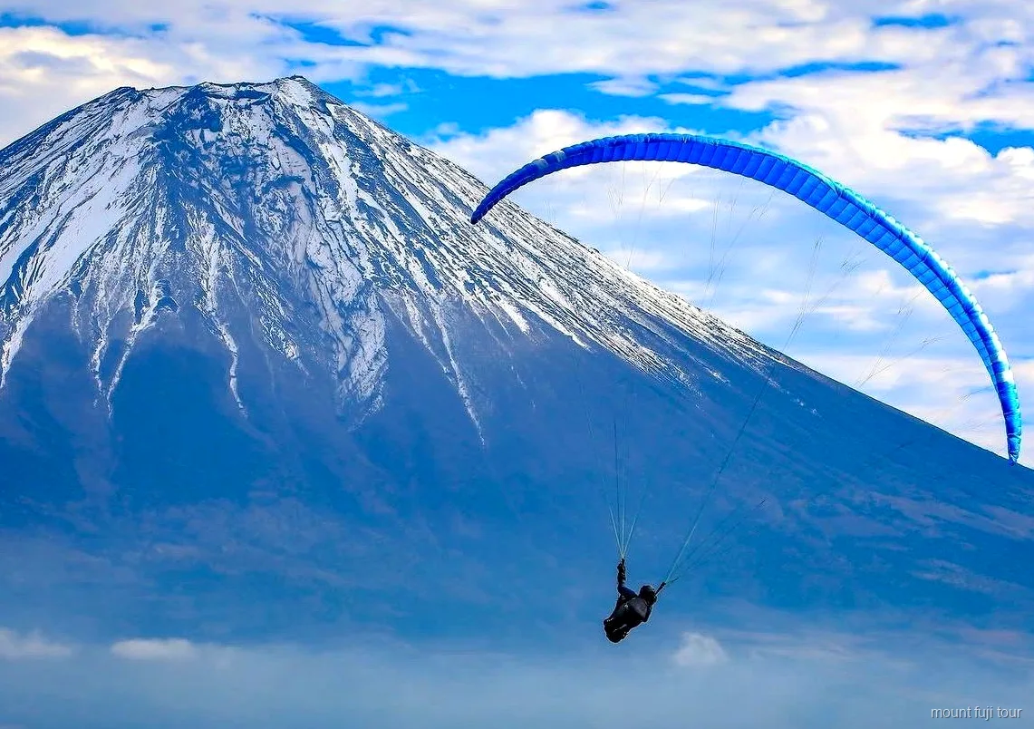 Aerial view of Mount Fuji during a tandem paragliding flight