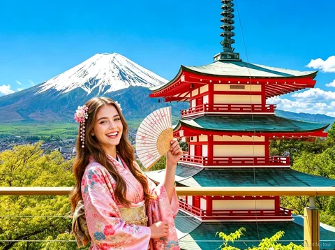 Vista sul Monte Fuji dal Lago Kawaguchiko durante il tour economico